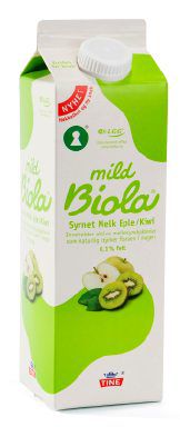 Bilde av Tine Biola mild syrnet melk med eple og kiwi. Bilde av Tine Biola mild syrnet melk med eple og kiwi.