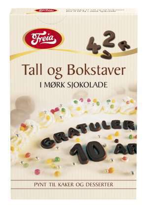 Bilde av Freia sjokoladedekor bokstaver og tall.