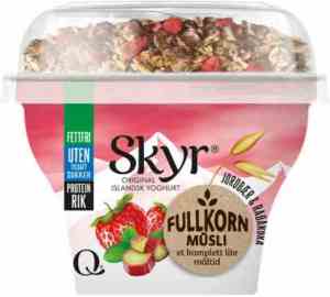 Prøv også Q skyr jordbær og rabarbra fullkornmüsli.