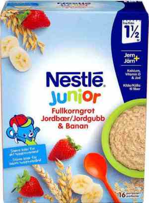 Prøv også Nestlé Junior Fullkornsgrøt med jordbær og banan 18 mnd pulver.