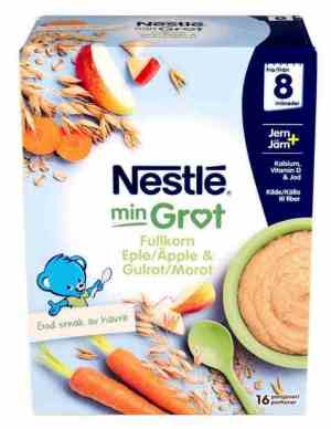 Prøv også Nestlé min grøt fullkorn eple og gulrot fra 8 mnd, pulver.