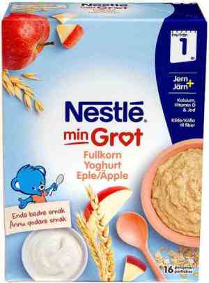Prøv også Nestlé min grøt fullkorn eple og yoghurt fra 12 mnd, pulver.