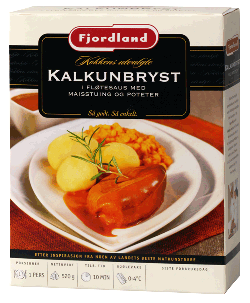 Bilde av Fjordland Kalkunbryst i fløtesaus med maisstuing og poteter.