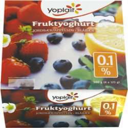 Bilde av Fjordland Yoplait 0,1 prosent Blåbær - appelsin/jordbær 4x125g.