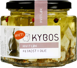 Bilde av KYBOS salatost i olje med hvitløk.