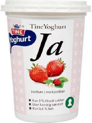 Bilde av Tine yoghurt ja jordbær/markjordbær.