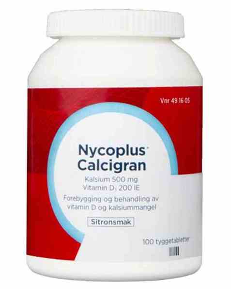 Bilde av Nycomed Nycoplus Calcigran forte kalktabletter 500. Bilde av Nycomed Nycoplus Calcigran forte kalktabletter 500.