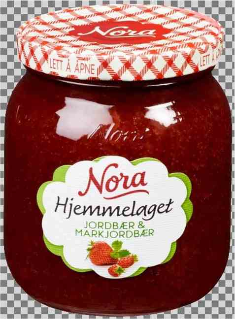 Bilde av Nora hjemmelaget jordbær og markjordbær. Bilde av Nora hjemmelaget jordbær og markjordbær.
