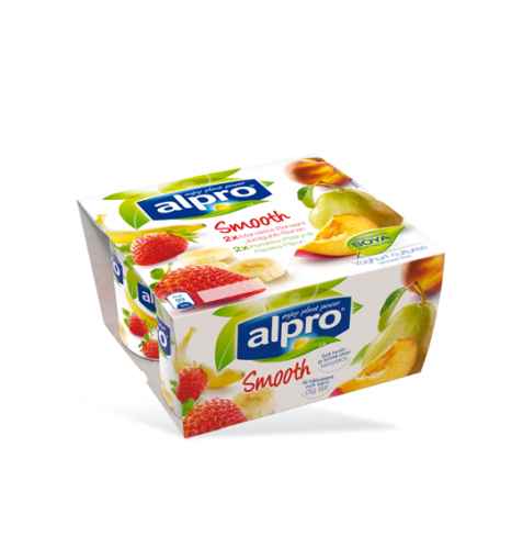 Bilde av Alpro soyayoghurt Jordbær med Banan og Fersken med Pære. Bilde av Alpro soyayoghurt Jordbær med Banan og Fersken med Pære.