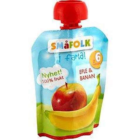 Bilde av Småfolk i farta eple og banan.