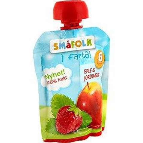Bilde av Småfolk i farta eple og jordbær. Bilde av Småfolk i farta eple og jordbær.