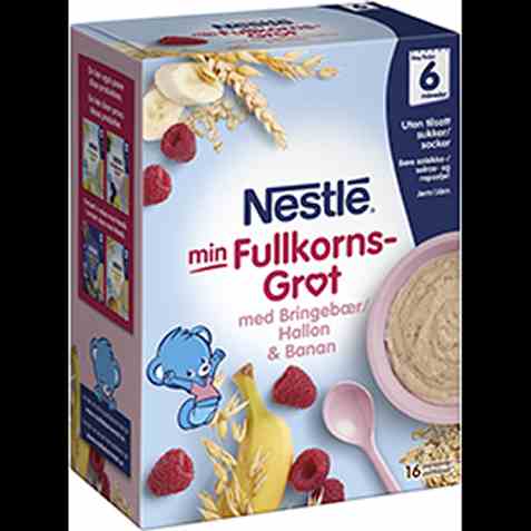 Bilde av Nestle Havregrøt med banan og bringebær, fra 6 mnd, spiseklar. Bilde av Nestle Havregrøt med banan og bringebær, fra 6 mnd, spiseklar.