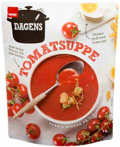 Bilde av Coop Dagens Tomatsuppe i liter. Bilde av Coop Dagens Tomatsuppe i liter.