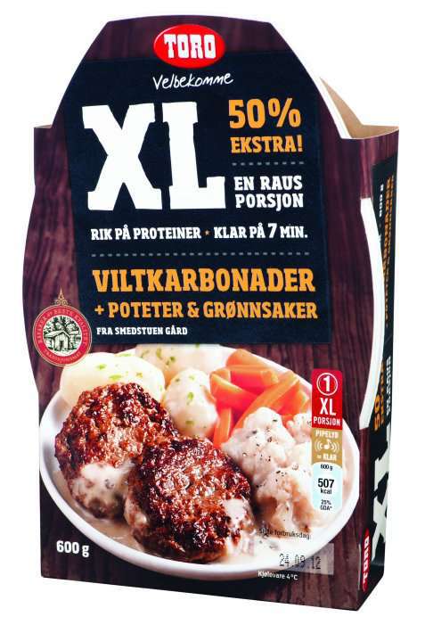 Bilde av Toro XL viltkarbonader med poteter og grønnsaker.