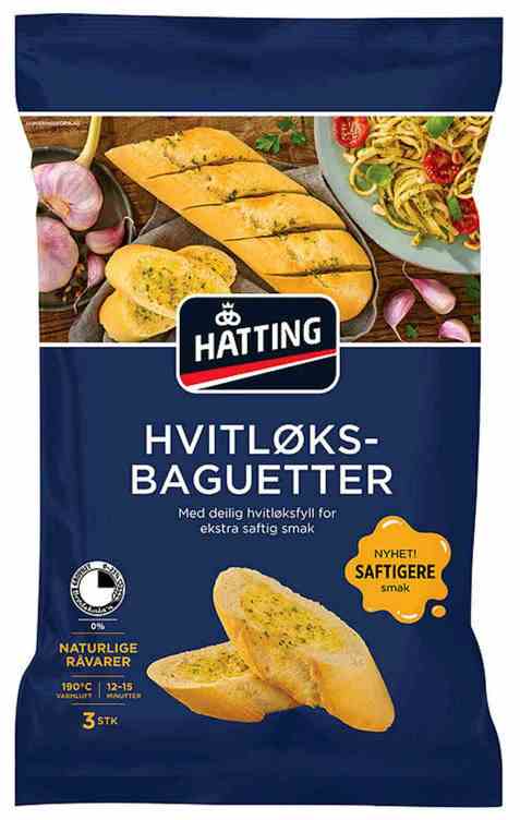 Bilde av Hatting hvitløksbaguetter. Bilde av Hatting hvitløksbaguetter.