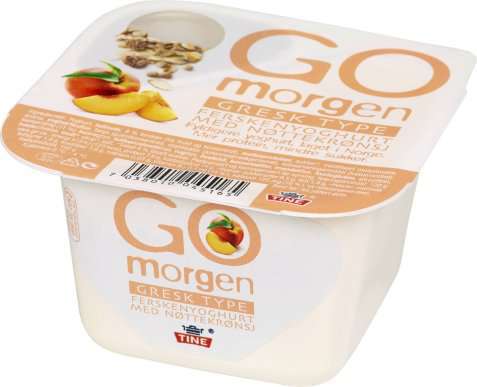 Bilde av Tine Go morgen Gresk type Ferskenyoghurt med nøttekrønsj.