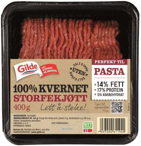 Bilde av Gilde 100 prosent kvernet storfekjøtt 14 prosent. Bilde av Gilde 100 prosent kvernet storfekjøtt 14 prosent.