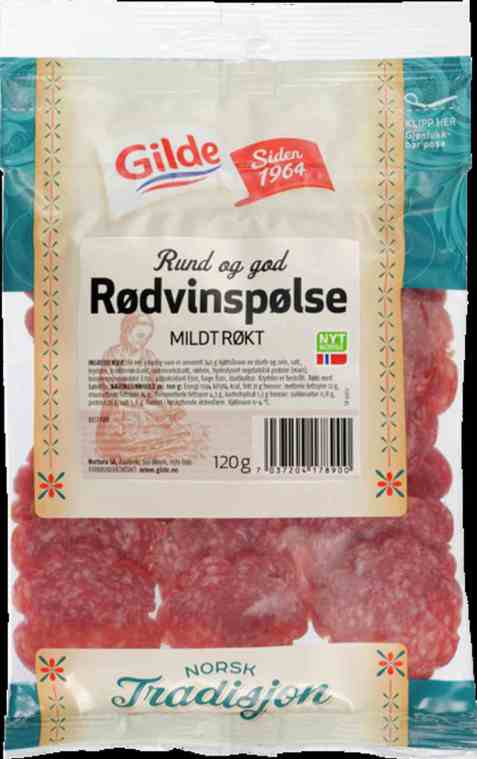 Bilde av Gilde Rødvinspølse. Bilde av Gilde Rødvinspølse.