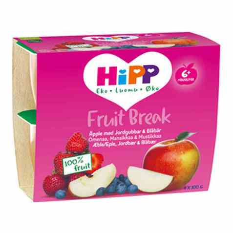 Bilde av Hipp Fruit break eple, jordbær, banan og blåbær. Bilde av Hipp Fruit break eple, jordbær, banan og blåbær.