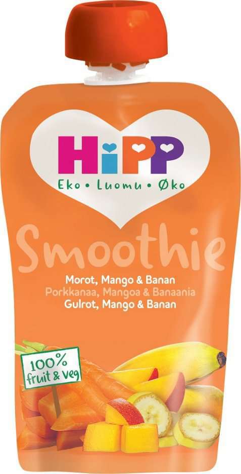Bilde av HiPP smoothie-banan, pære og mango. Bilde av HiPP smoothie-banan, pære og mango.