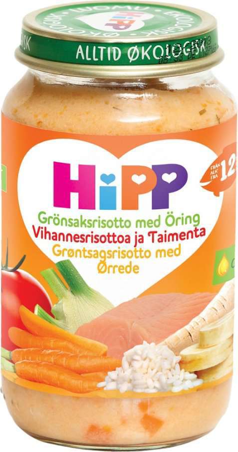 Bilde av Hipp Mammas Grønnsaksrisotto med Ørret. Bilde av Hipp Mammas Grønnsaksrisotto med Ørret.