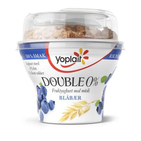Bilde av Fjordland Yoplait Dobbel 0 prosent blåbær med musli. Bilde av Fjordland Yoplait Dobbel 0 prosent blåbær med musli.
