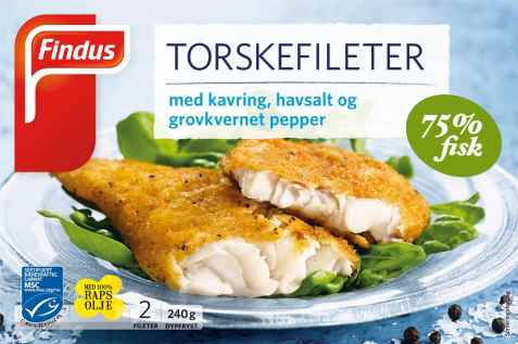 Bilde av Findus Torskefileter med kavring, havsalt og grovkvernet pepper. Bilde av Findus Torskefileter med kavring, havsalt og grovkvernet pepper.