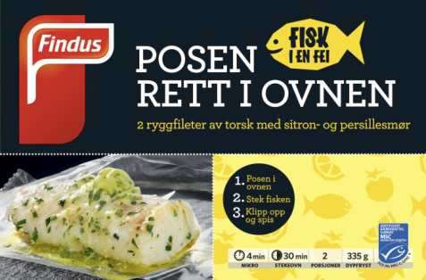 Bilde av Findus fisk i en fei torsk med sitron og persillesmør.