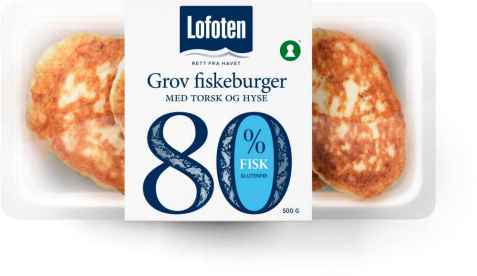 Bilde av Lofoten 80 prosent Grov Fiskeburger med torsk og hyse, wasabi, ingefær og chili. Bilde av Lofoten 80 prosent Grov Fiskeburger med torsk og hyse, wasabi, ingefær og chili.