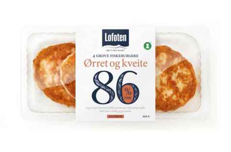 Bilde av Lofoten 86 prosent Grov Fiskeburger med ørret og kveite.