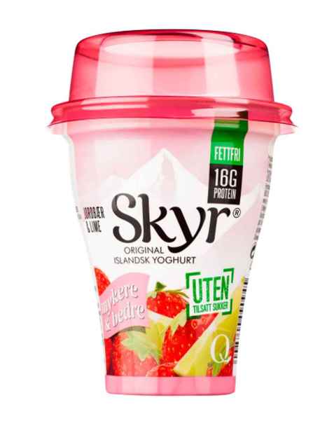 Bilde av Q skyr jordbær og lime. Bilde av Q skyr jordbær og lime.