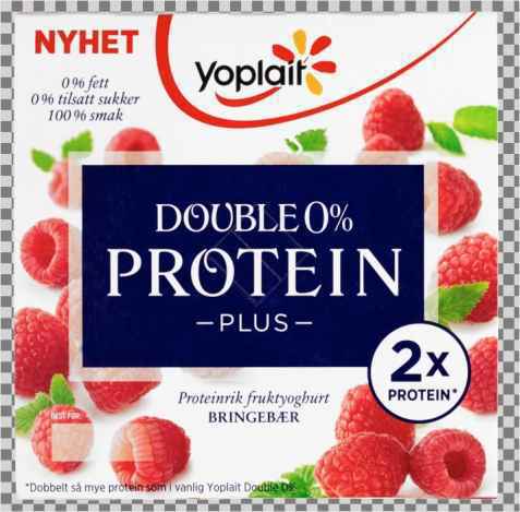 Bilde av Fjordland Yoplait Double 0 prosent Protein Plus Bringebær. Bilde av Fjordland Yoplait Double 0 prosent Protein Plus Bringebær.