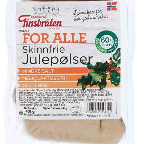 Bilde av Finsbråten for alle skinnfrie julepølser. Bilde av Finsbråten for alle skinnfrie julepølser.