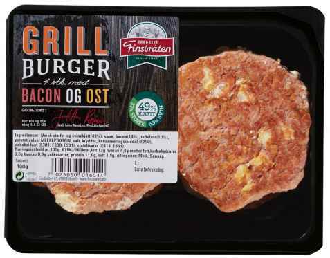 Bilde av Finsbråten grillburger med bacon og ost. Bilde av Finsbråten grillburger med bacon og ost.