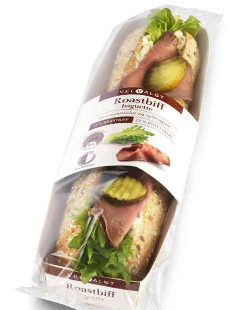 Bilde av Bama VelValgt baguette med roastbiff og potetsalat. Bilde av Bama VelValgt baguette med roastbiff og potetsalat.