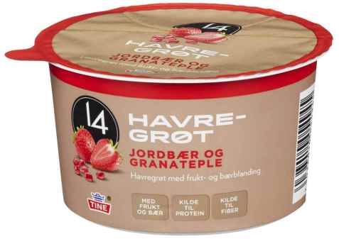Bilde av Tine 14 Havregrøt jordbær og granateple. Bilde av Tine 14 Havregrøt jordbær og granateple.