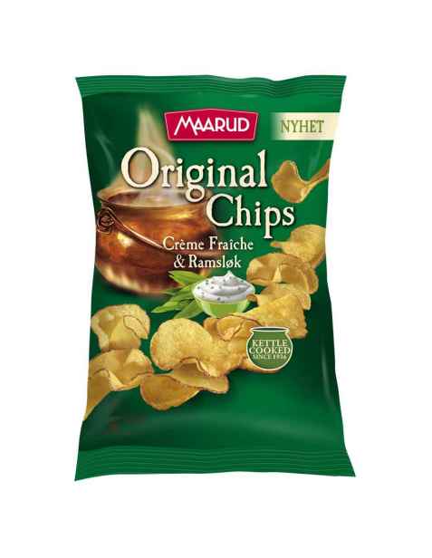 Bilde av Maarud original chips creme fraiche og ramsløk. Bilde av Maarud original chips creme fraiche og ramsløk.