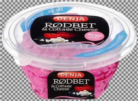Bilde av Denja rødbet i cottage cheese. Bilde av Denja rødbet i cottage cheese.