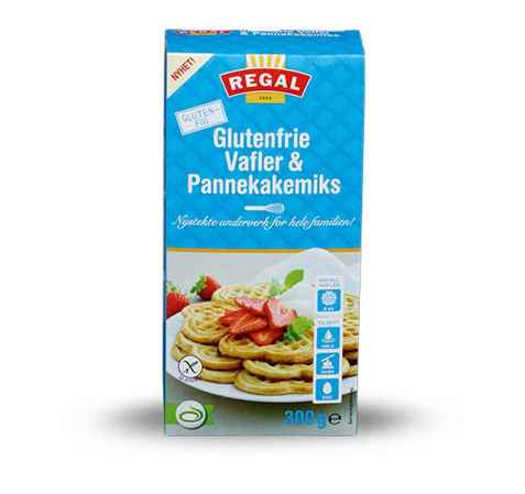Bilde av Regal Glutenfrie Vafler og Pannekakemiks. Bilde av Regal Glutenfrie Vafler og Pannekakemiks.