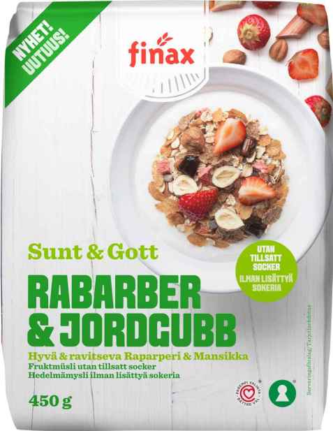 Bilde av Finax sunt og gott rabarber og jordgubb.