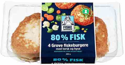 Bilde av Fiskemannen fiskeburger 80 prosent med torsk og hyse. Bilde av Fiskemannen fiskeburger 80 prosent med torsk og hyse.