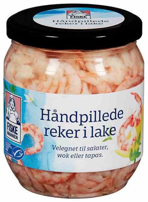 Bilde av Fiskemannen Reker håndpillede i lake. Bilde av Fiskemannen Reker håndpillede i lake.