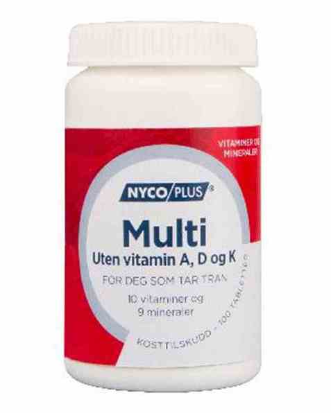 Bilde av Nycomed Nycoplus Multi uten A-, D- og K-vitamin 100stk. Bilde av Nycomed Nycoplus Multi uten A-, D- og K-vitamin 100stk.
