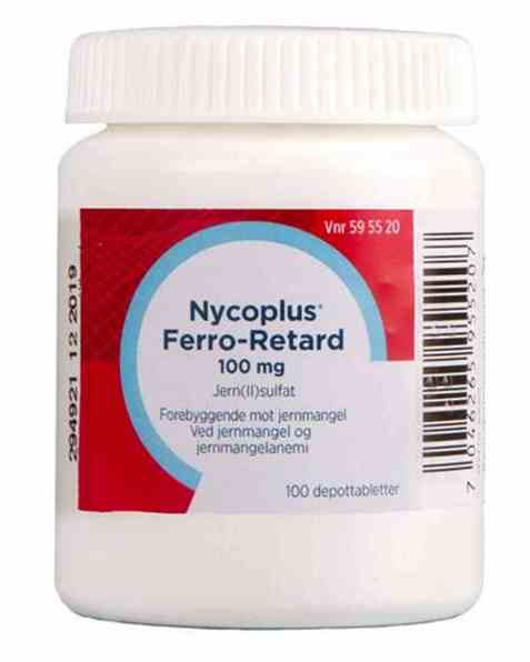 Bilde av Nycomed Nycoplus Ferro-Retard 100mg depottabletter. Bilde av Nycomed Nycoplus Ferro-Retard 100mg depottabletter.