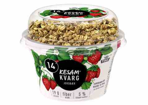 Bilde av Tine 14 kesam kvarg jordbær med topping.