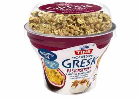 Bilde av Tine Yoghurt Gresk Pasjonsfrukt med musli. Bilde av Tine Yoghurt Gresk Pasjonsfrukt med musli.