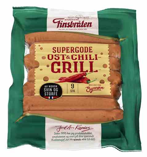 Bilde av Finsbråten Grillpølser med Chili & Ost 495gr. Bilde av Finsbråten Grillpølser med Chili & Ost 495gr.