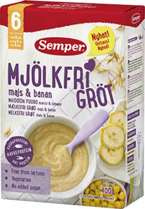 Bilde av Semper melkefri grøt med mais og banan. Bilde av Semper melkefri grøt med mais og banan.