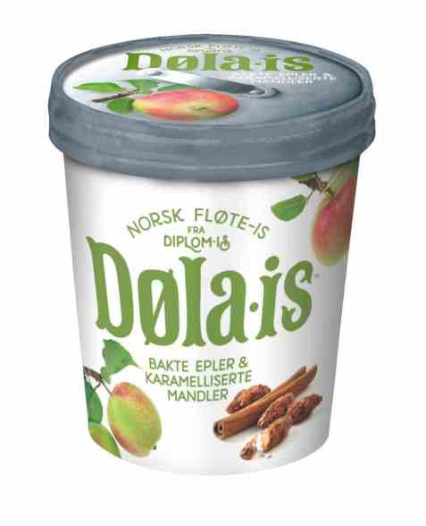 Bilde av Diplom-is dølais bakte epler og karamelliserte mandler.