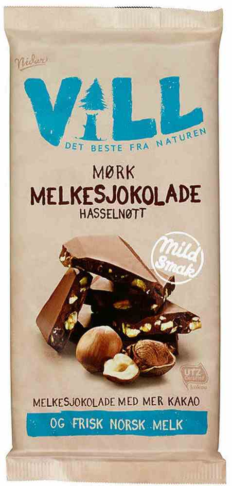 Bilde av Nidar Vill Mørk Melkesjokolade med hasselnøtter. Bilde av Nidar Vill Mørk Melkesjokolade med hasselnøtter.